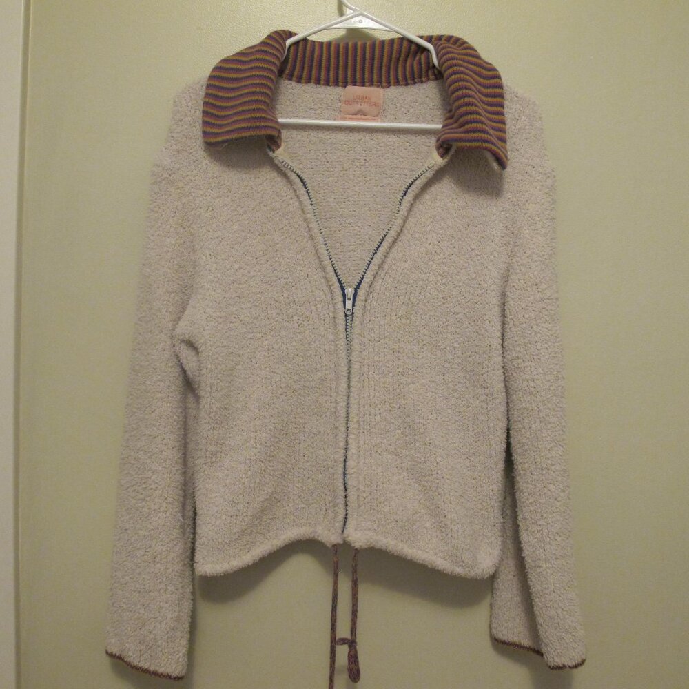 Urban Outfitters Rainbow Collar Cream Zip Up Jacket - Long Sleeve Top
